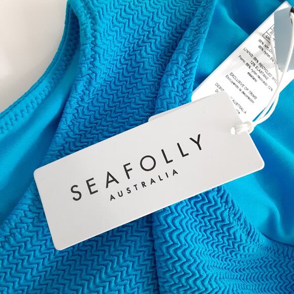 Seafolly Australia Deep V Neck One Piece Swimsuit Blue Backless Womens 10 NWT - Picture 10 of 15